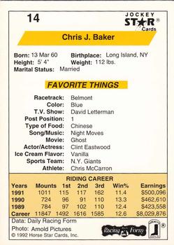 1992 Jockey Star #14 Chris Baker Back
